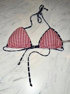 Vineyard Vines Whale Print Triangle String Bikini Top Red & Blue L tie new